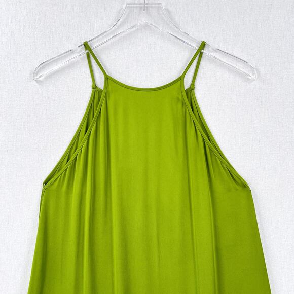 ZARA Midi Slip Dress Women Small Green Sleeveless A-line Strappy High Neck Satin - Picture 5 of 16